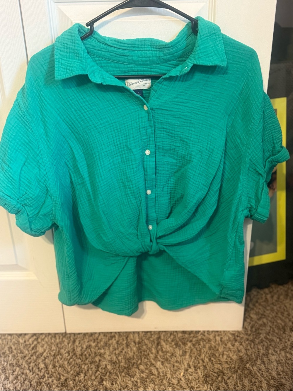 Universal Thread Women’s Teal Button-Front Gauze Shirt - Knot Front XL